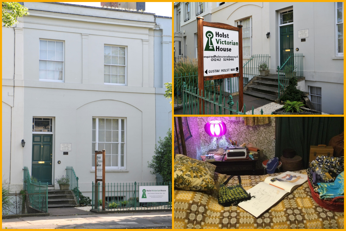 Collage of Holst Victorian House exterior and exhibition items
